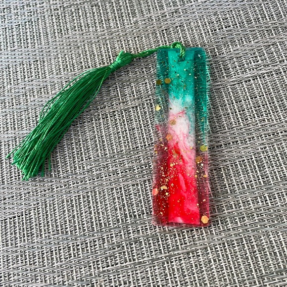 XMAS Handmade Festive Holiday Bookmark small Red Green with Red Strip - Picture 3 of 9